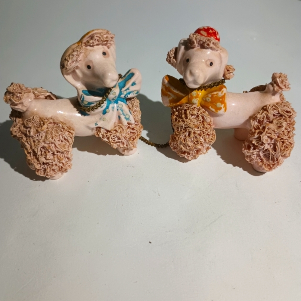 Highly Collectable Antique Lefton Spaghetti Pink Poodle Puppies